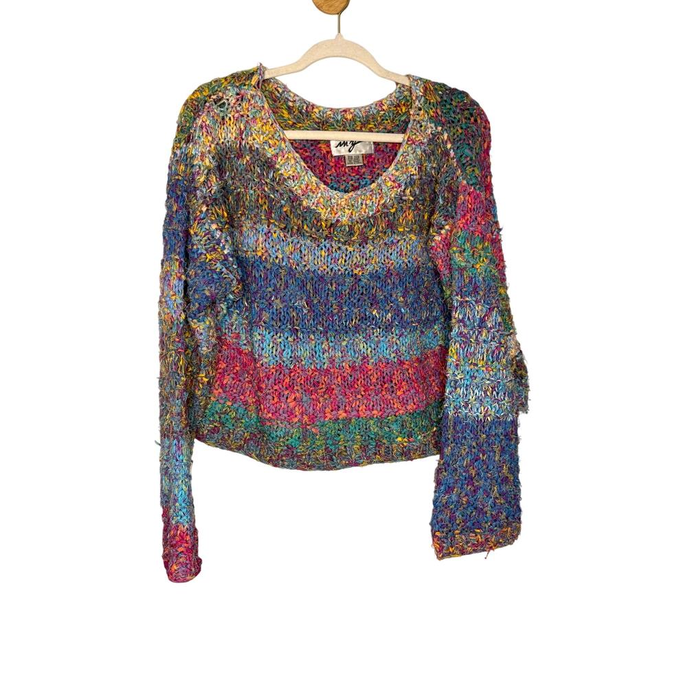 Vintage M.Y. colorful shaggy cropped boxy knit‎ sweater